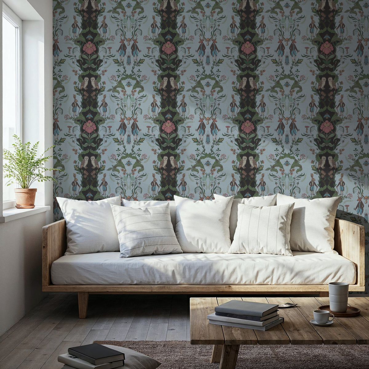Lord Bunny & Mr. Deer Mural Wallpaper - room preview 02