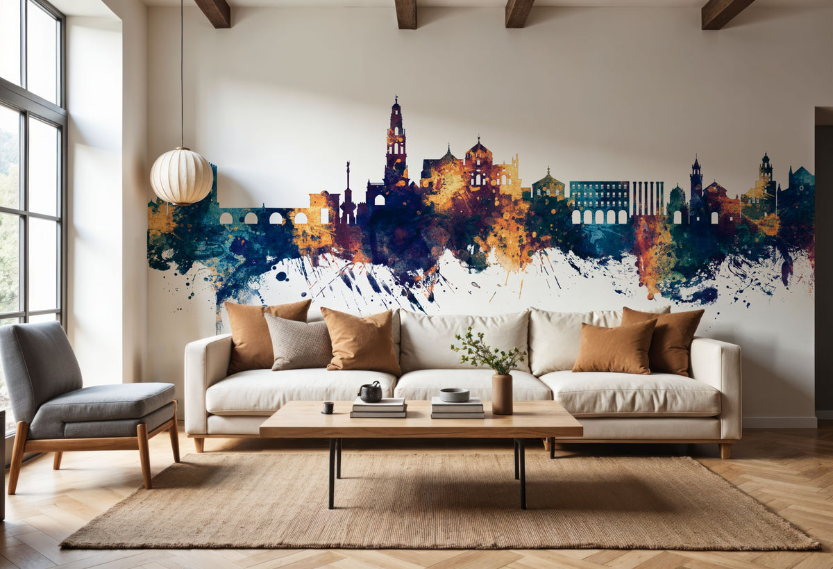 Córdoba Spain Skyline Blue & Bronze Mural Wallpaper - room preview 02