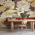 Dancing Fish, Yellow on Brown Mural Wallpaper - room preview 02
