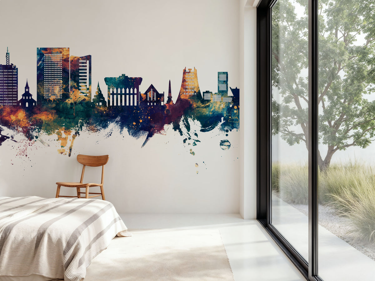 Yaoundé Cameroon Skyline Blue & Bronze Mural Wallpaper - room preview 02