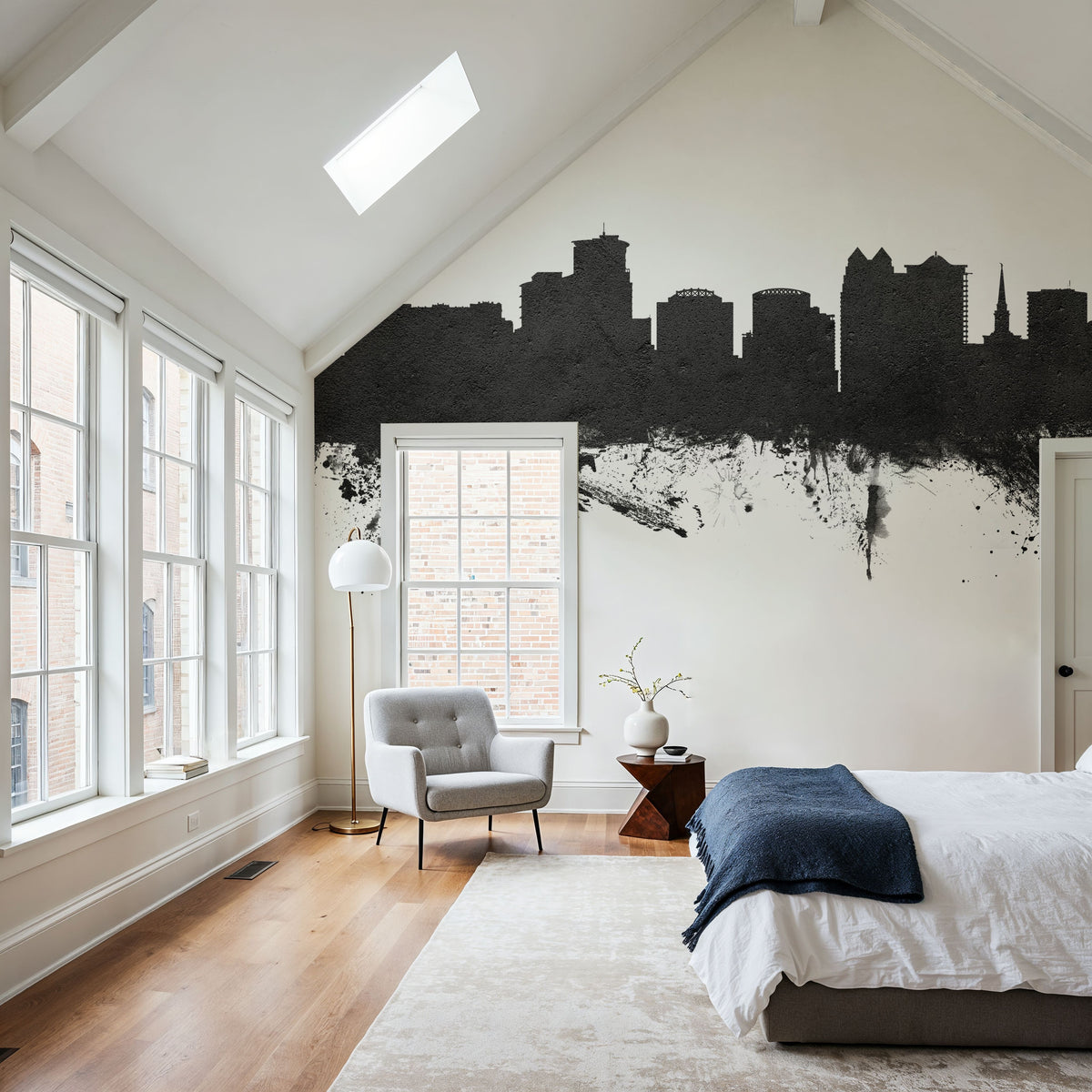 Orlando Florida Skyline Black & White Mural Wallpaper - room preview 02