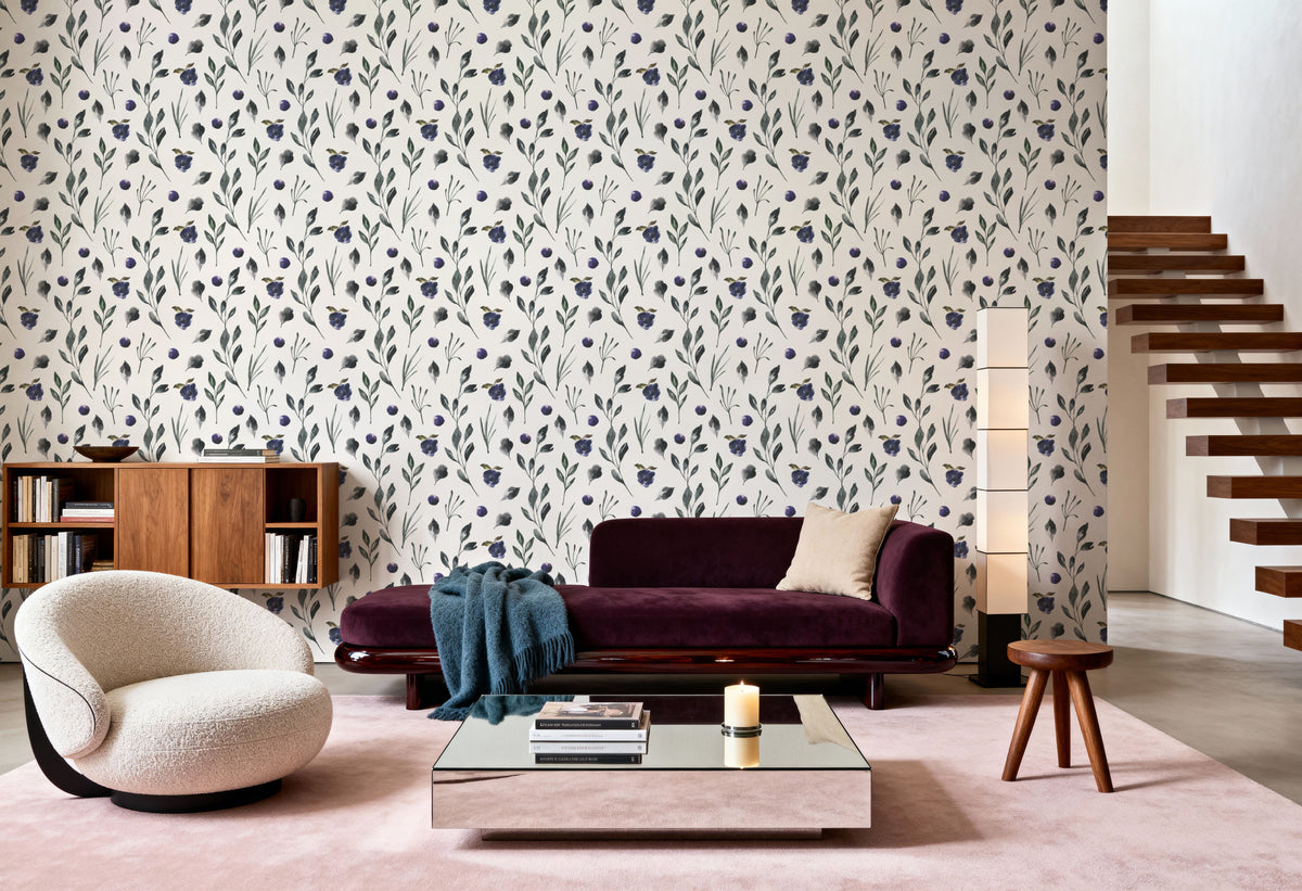 Soft Blue Flowers Mural Wallpaper - room preview 02
