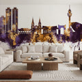 Daegu South Korea Skyline Purple & Gold Mural Wallpaper - room preview 02