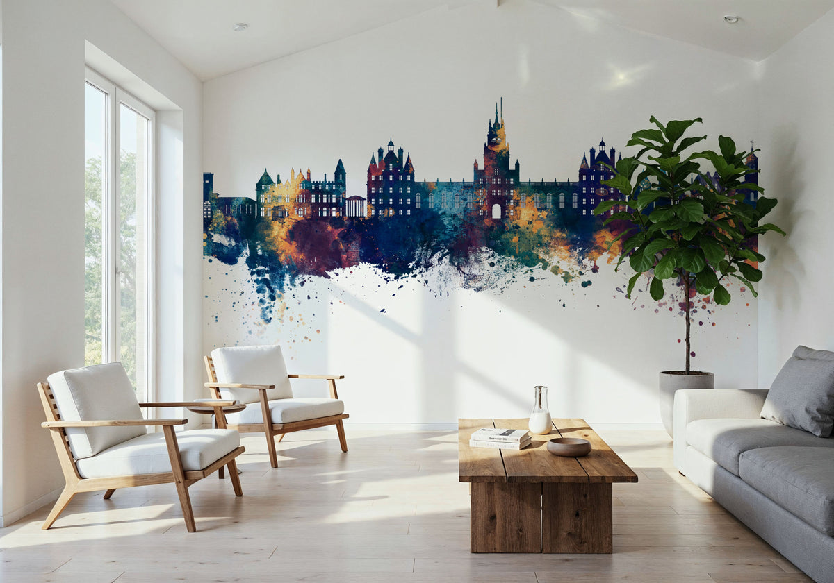 Egham England Skyline Blue & Bronze Mural Wallpaper - room preview 02