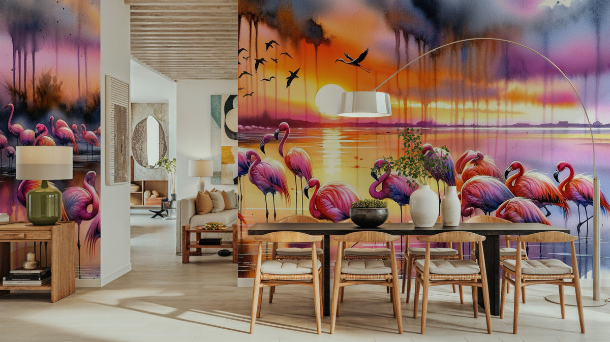 Flamingo Sunset Mural Wallpaper - room preview 02