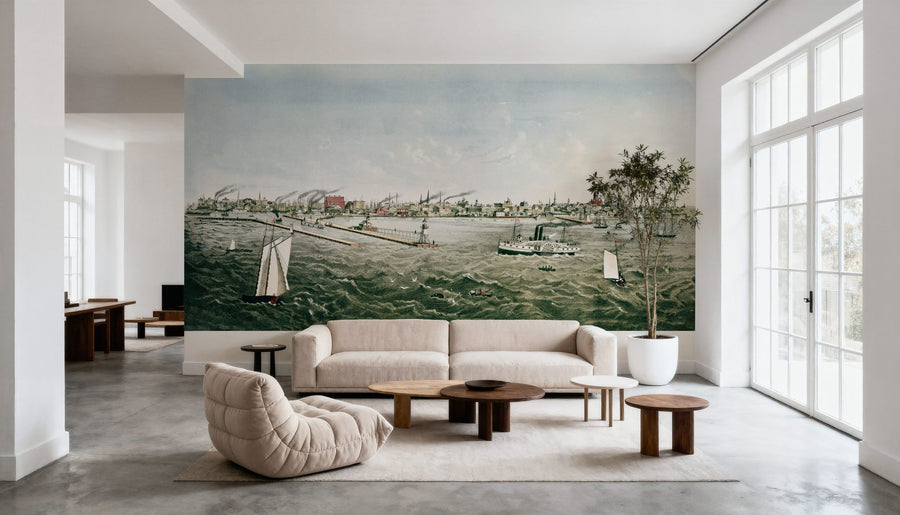 Landscape Wallpaper Mural – Scenery Wall Mural – Old View of Milwaukee From Lake Michigan, 1874