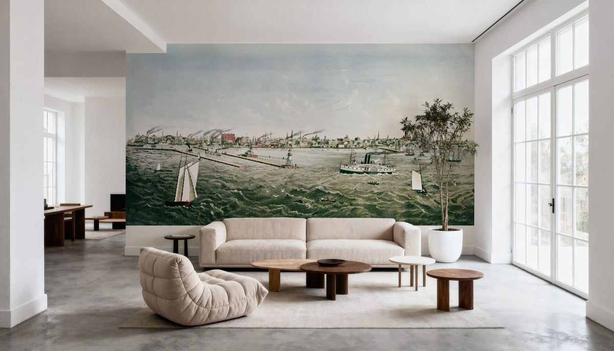 Old View of Milwaukee From Lake Michigan, 1874 Mural Wallpaper - room preview 02