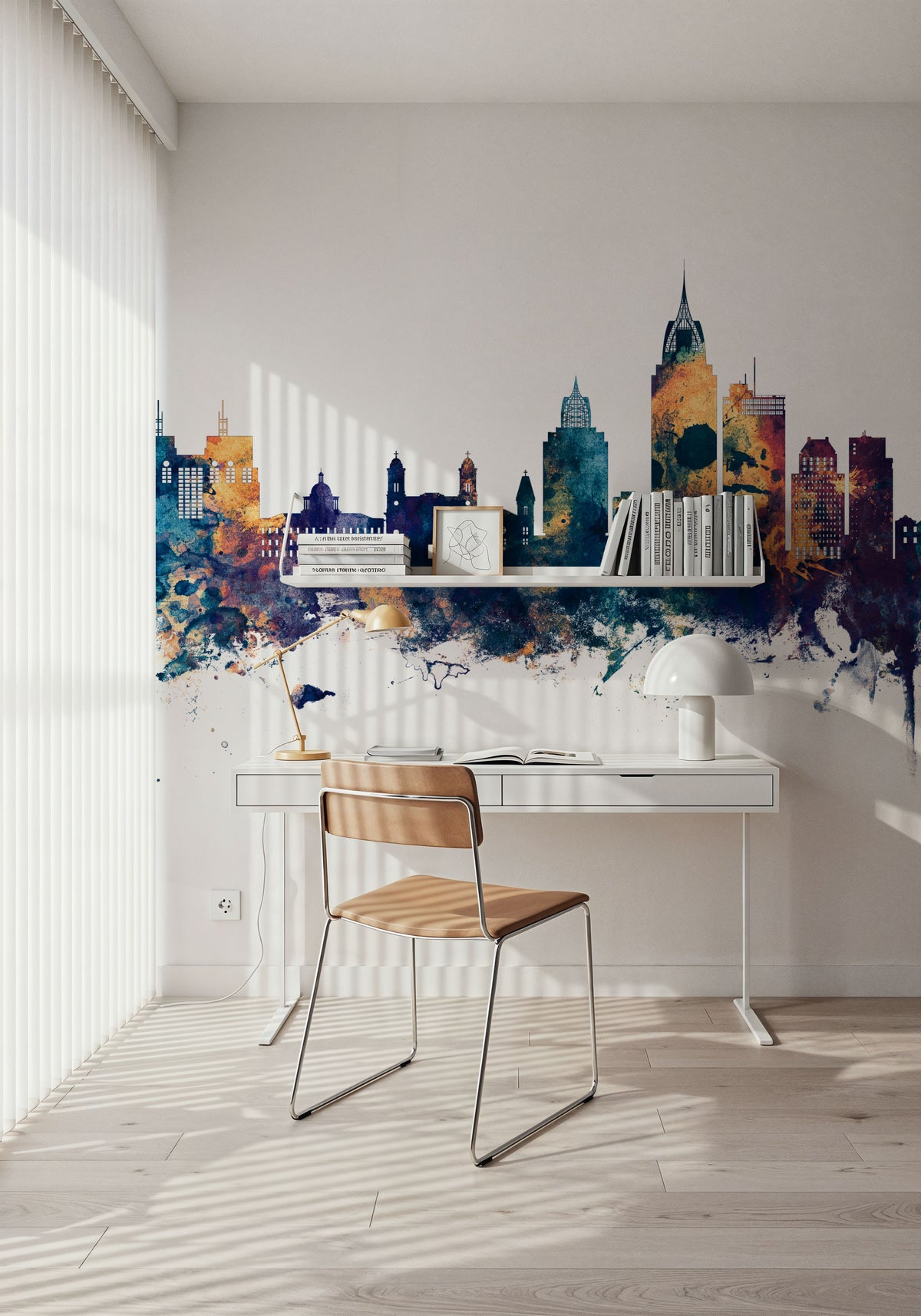 Mobile Alabama Skyline Blue & Bronze Mural Wallpaper - room preview 02
