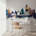 Mobile Alabama Skyline Blue & Bronze Mural Wallpaper - room preview 02