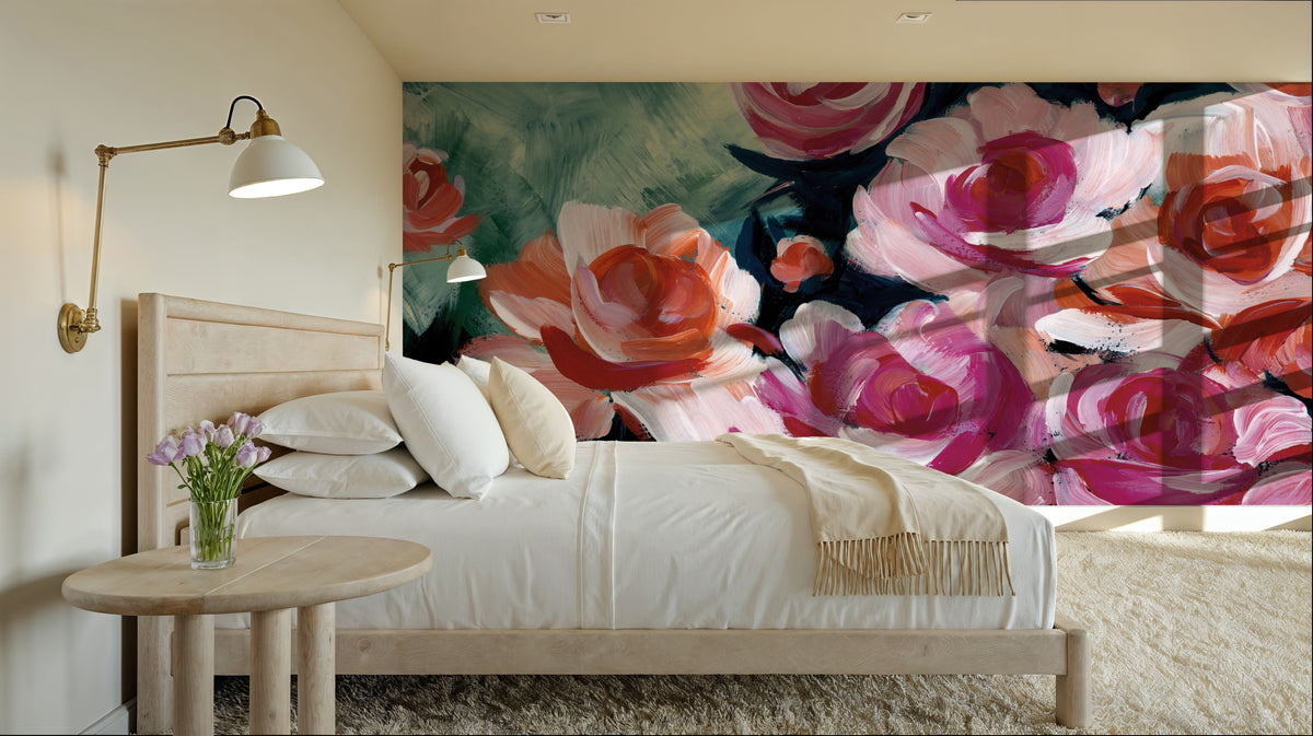 Moody Peonies Mural Wallpaper - room preview 02
