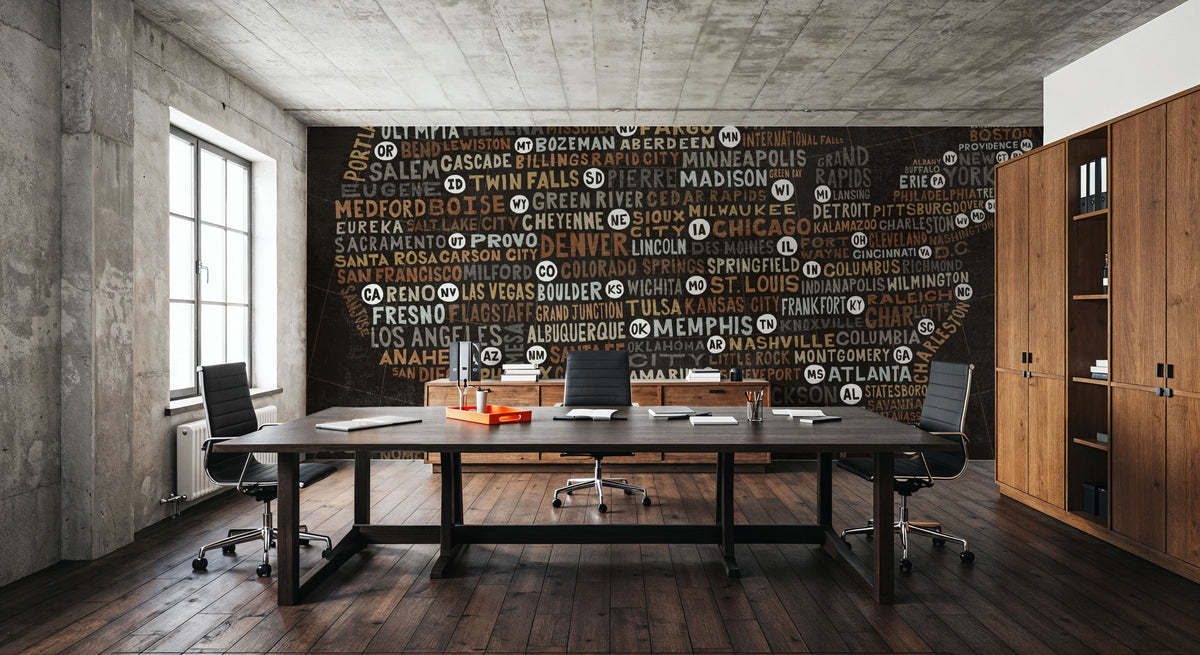 US City Map Black Mural Wallpaper - room preview 02