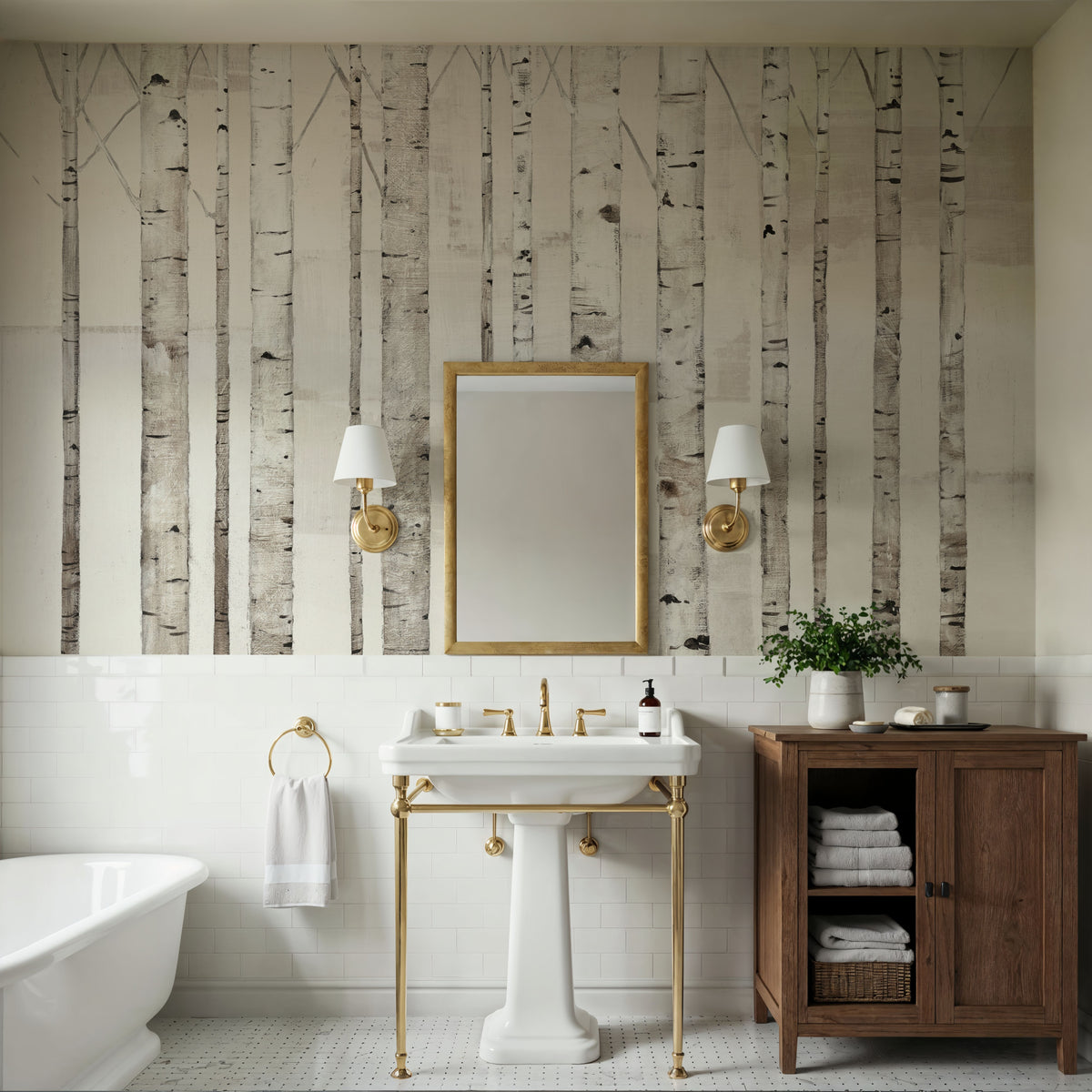Birch Trees on White Mural Wallpaper - room preview 02