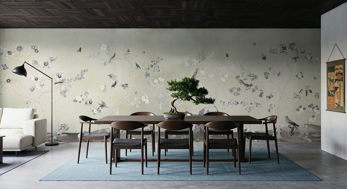 Birds in the Garden Light Green Mural Wallpaper - room preview 02