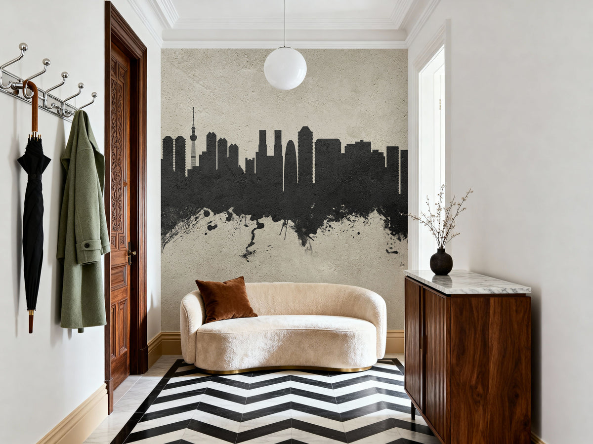 Tokyo Japan Skyline Concrete Mural Wallpaper - room preview 02