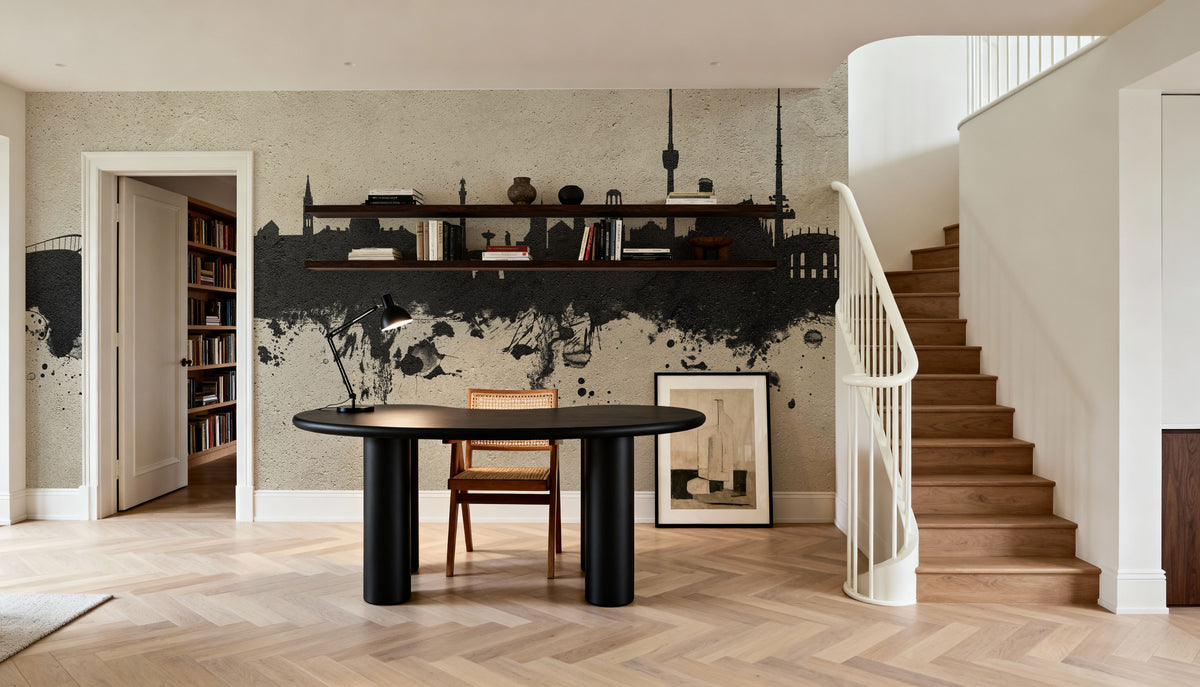 Stuttgart Germany Skyline Concrete Mural Wallpaper - room preview 02