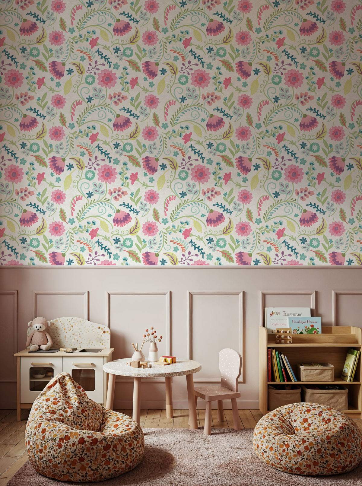 Flowers of the Cactus White Mural Wallpaper - room preview 02
