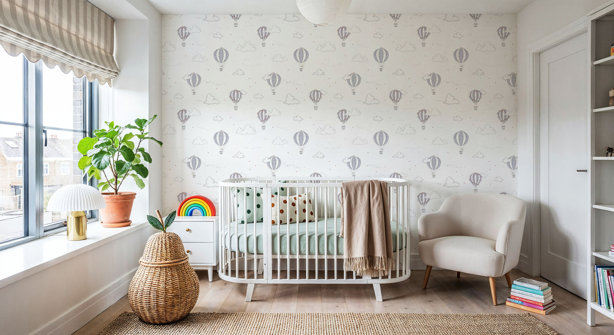 Petite Air Ballons, Lavender Gray Mural Wallpaper - room preview 02