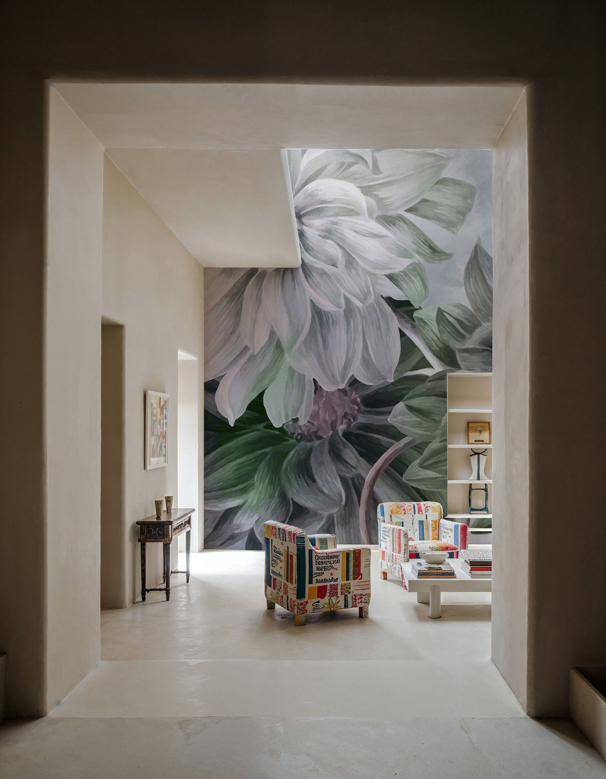 Focus on the Dahlia Green Mural Wallpaper - room preview 02