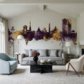 Kathmandu Nepal Skyline Purple & Gold Mural Wallpaper - room preview 02