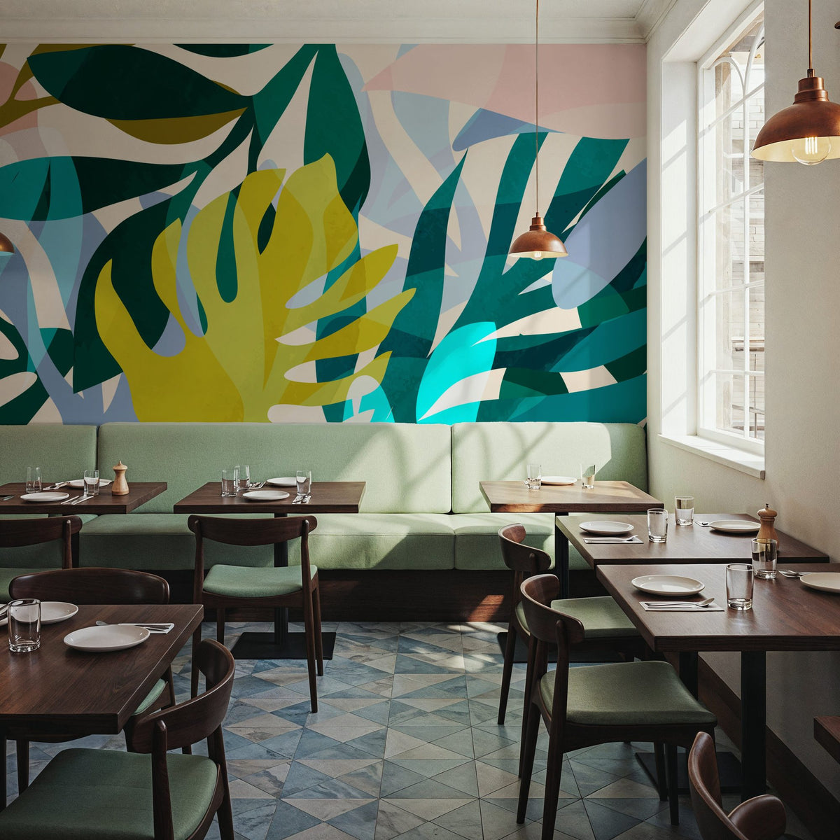 Popping Monstera Leaves Mural Wallpaper - room preview 02