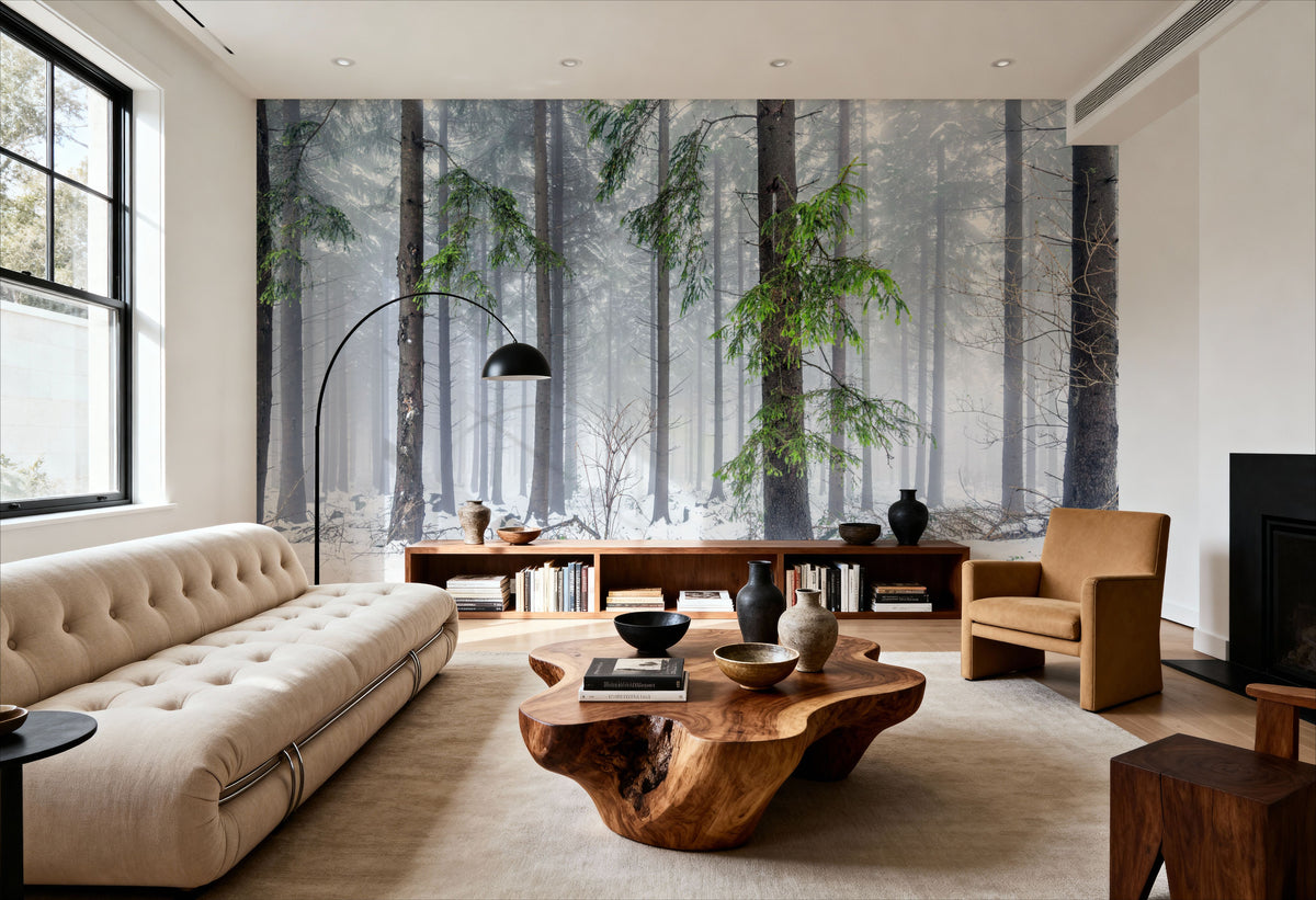 Cold Green Forest Mural Wallpaper - room preview 02