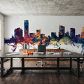 Grand Rapids Michigan Skyline Blue & Bronze Mural Wallpaper - room preview 02