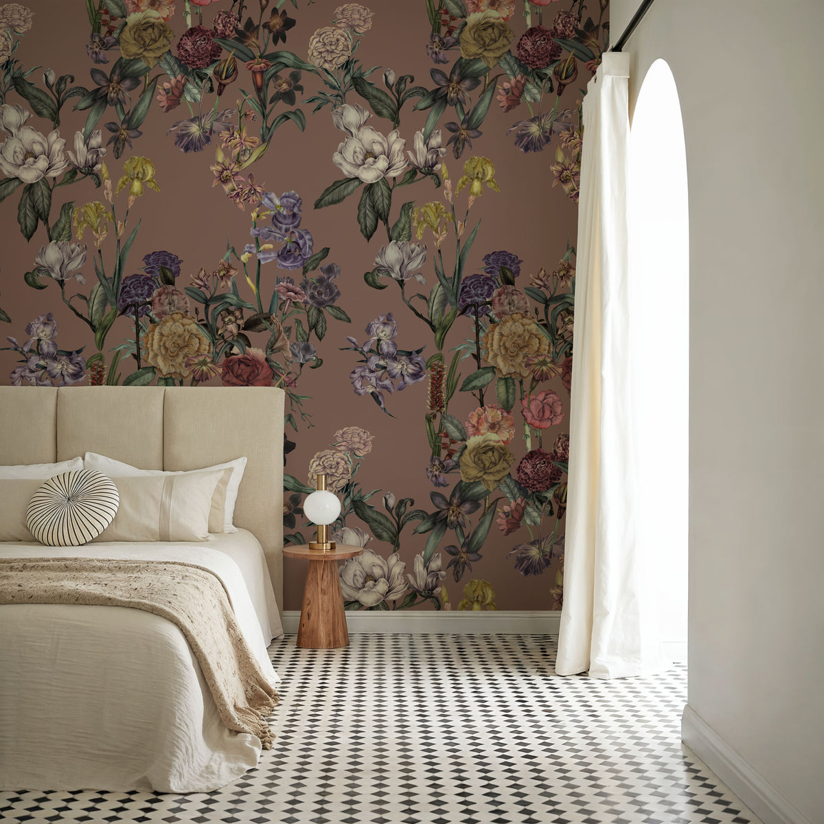 Floral Gaze, Peach Mocha Mural Wallpaper - room preview 02