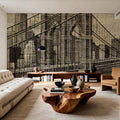 Vintage NY Brooklyn Bridge Skyline Mural Wallpaper - room preview 02