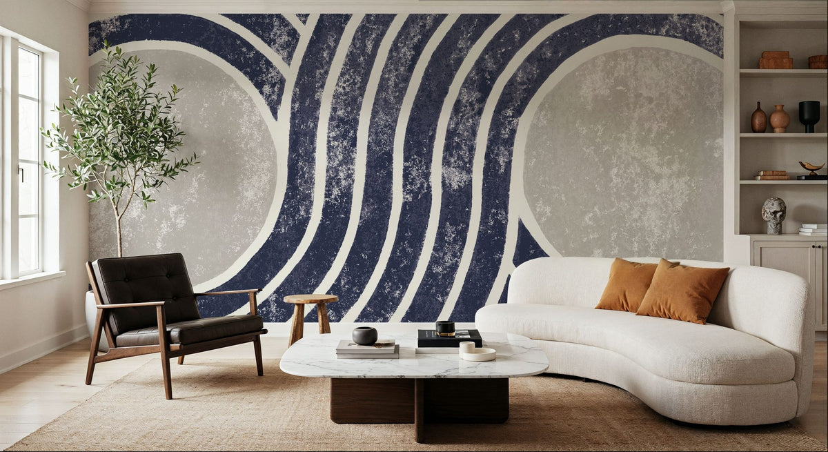 Over the Rainbow II Navy Gray Mural Wallpaper - room preview 02