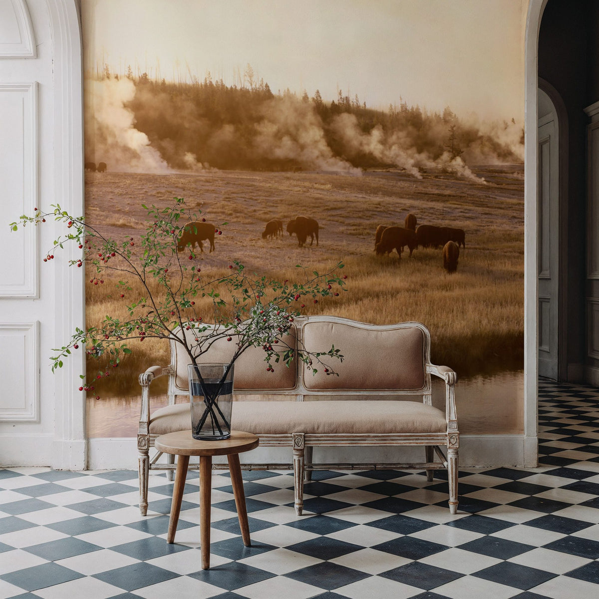Bison Firehole River Mural Wallpaper - room preview 02