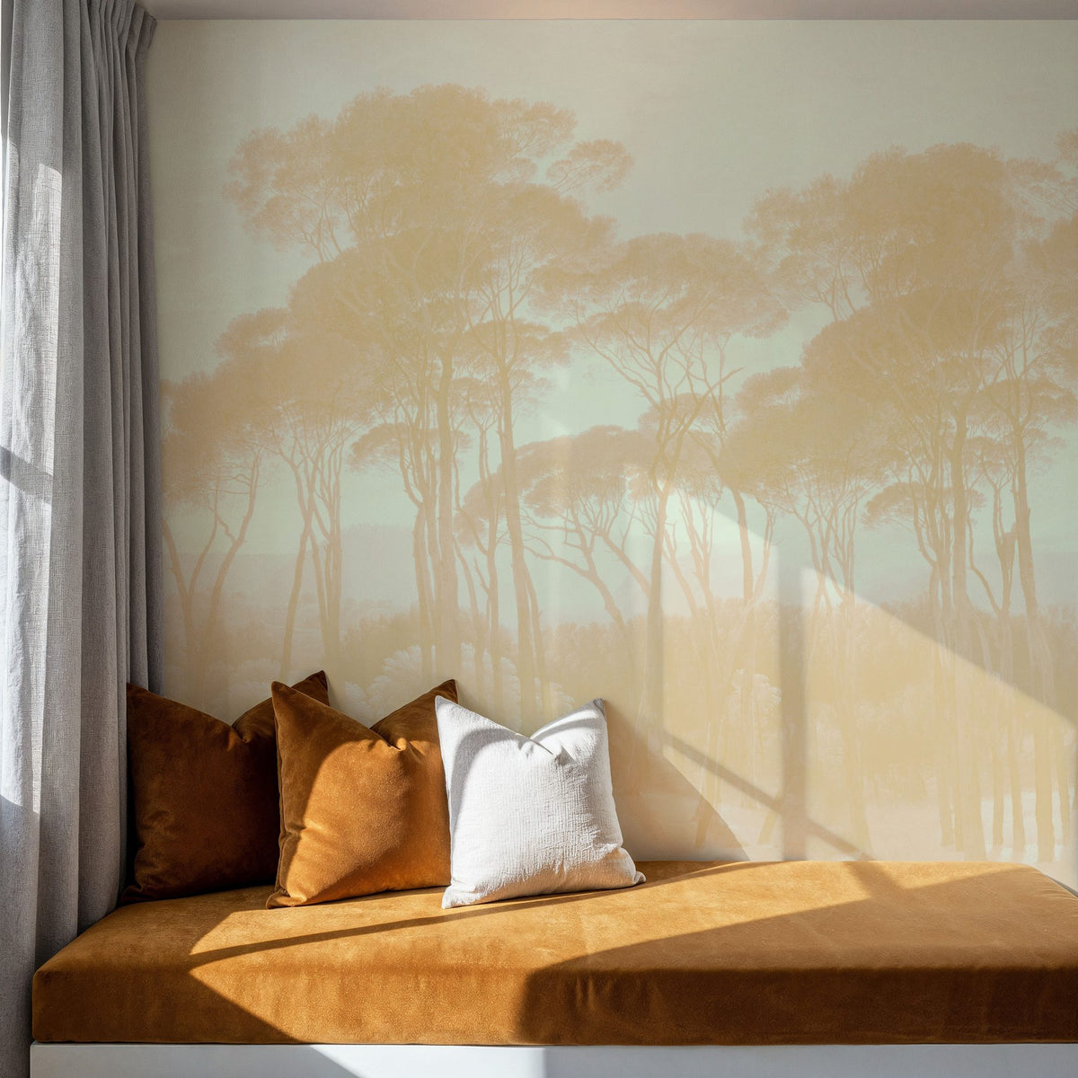 Mediterranean Pine Landscape, Apricot Mural Wallpaper - room preview 02
