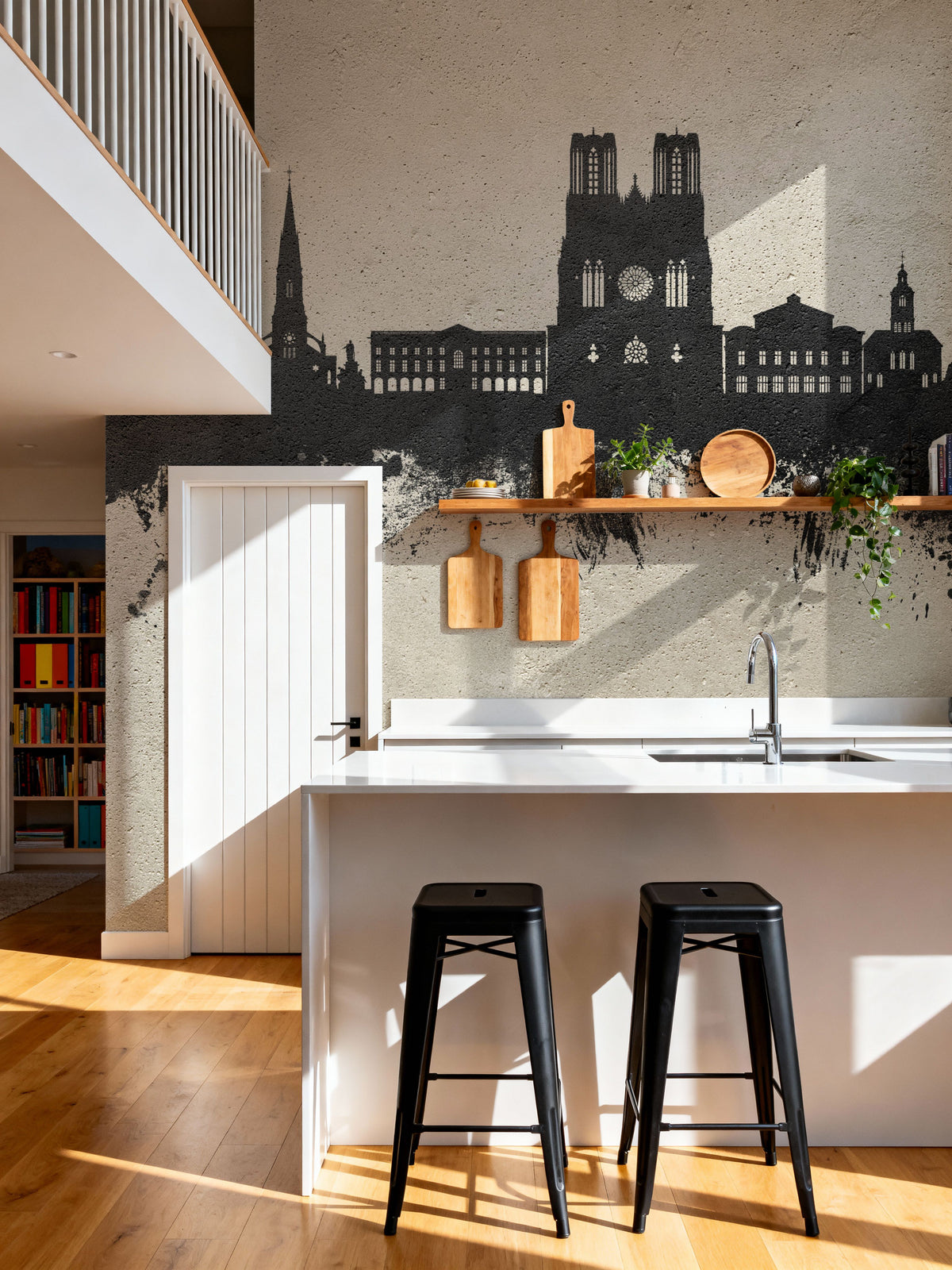 Reims France Skyline Concrete Mural Wallpaper - room preview 02