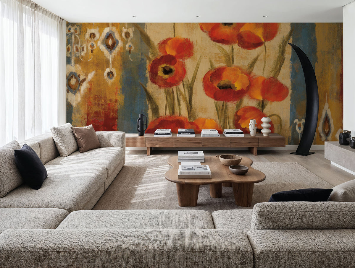 Ikat Floral Tapestry Mural Wallpaper - room preview 02