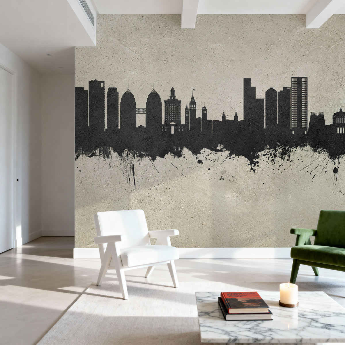 Oakland California Skyline Concrete Mural Wallpaper - room preview 02