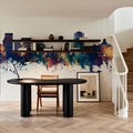 Stamford Connecticut Skyline Blue & Bronze Mural Wallpaper - room preview 02