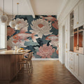 Dancing Fish, Peach on Teal Mural Wallpaper - room preview 02