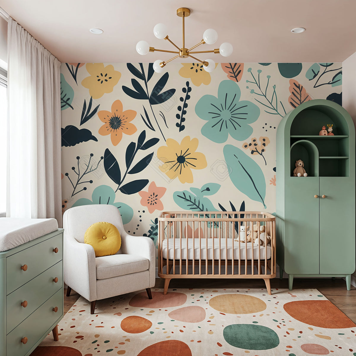 Flowery Swirls Mural Wallpaper - room preview 02