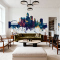 Des Moines Iowa Skyline Blue & Bronze Mural Wallpaper - room preview 02