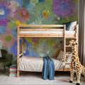 Happy Oil Painted Flowers, Blue & Purple Mural Wallpaper - room preview 02