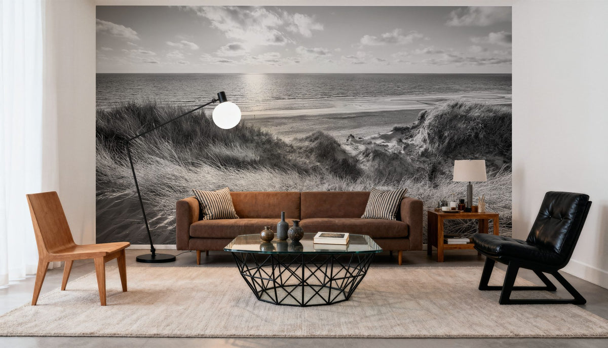 Dune Landscape, Black & White Mural Wallpaper - room preview 02