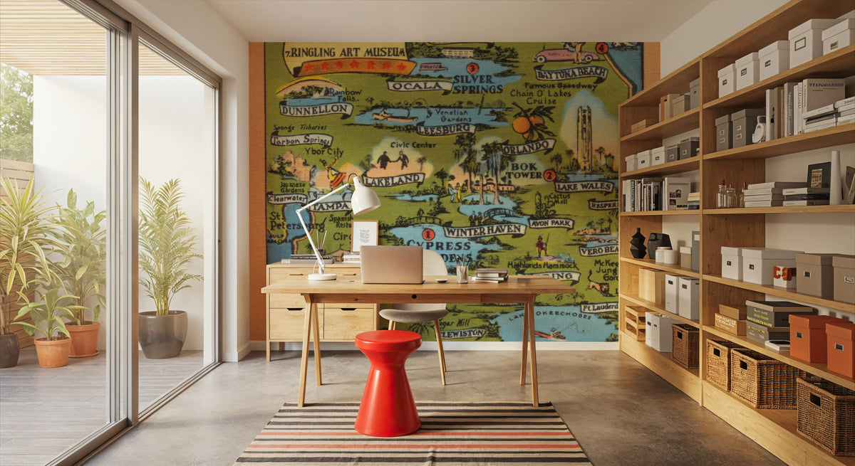 Vintage South Florida Map Mural Wallpaper - room preview 02