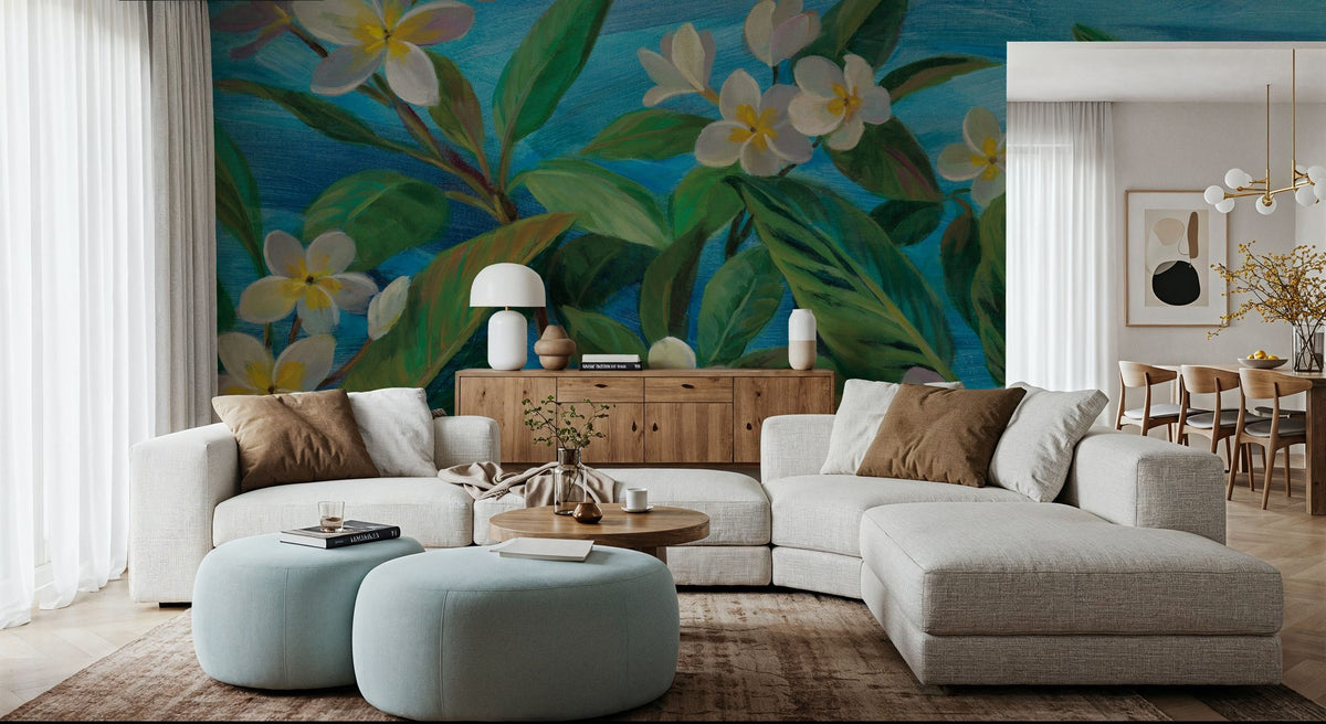 Oceanside Plumeria Mural Wallpaper - room preview 02