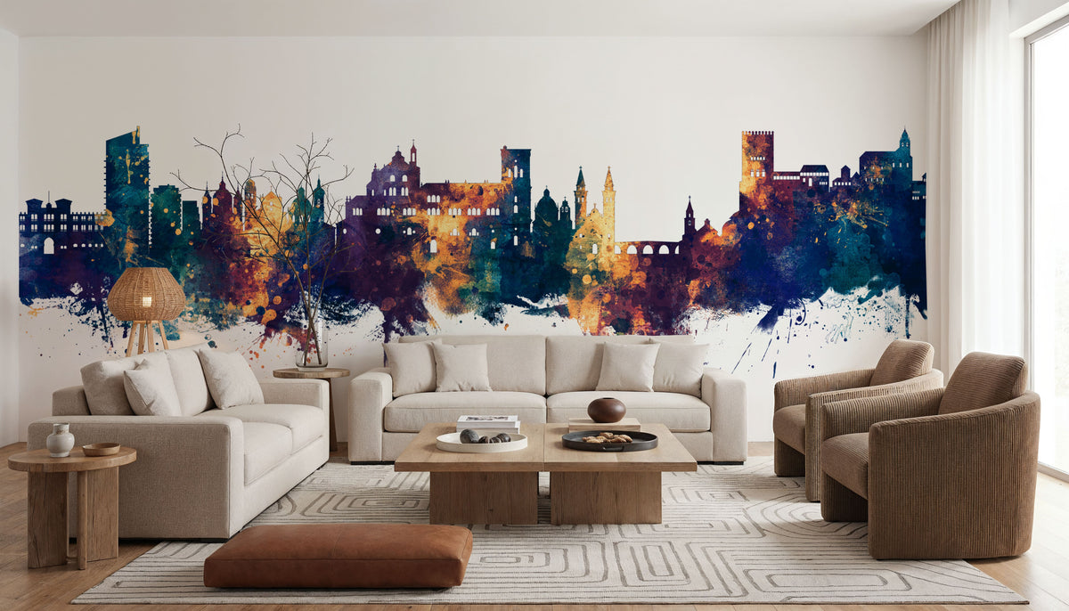 Granada Spain Skyline Blue & Bronze Mural Wallpaper - room preview 02