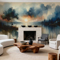 Watercolor Abstract Lake Mural Wallpaper - room preview 02
