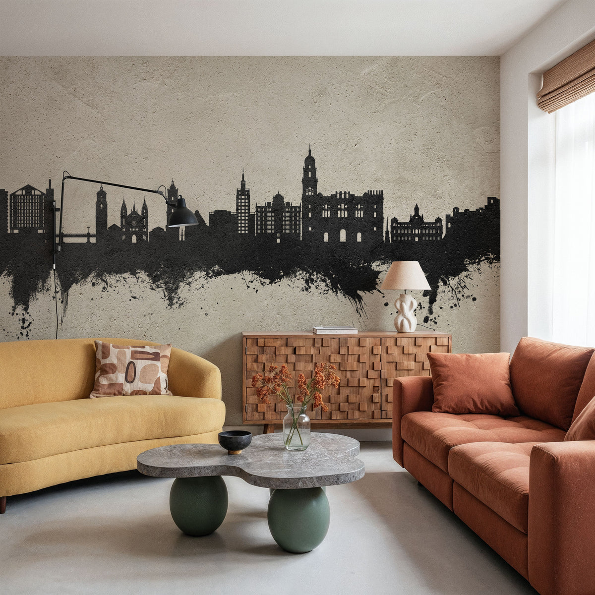 Málaga Spain Skyline Concrete Mural Wallpaper - room preview 02