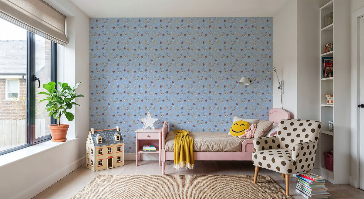 Kitten Love, Baby Blue Mural Wallpaper - room preview 02