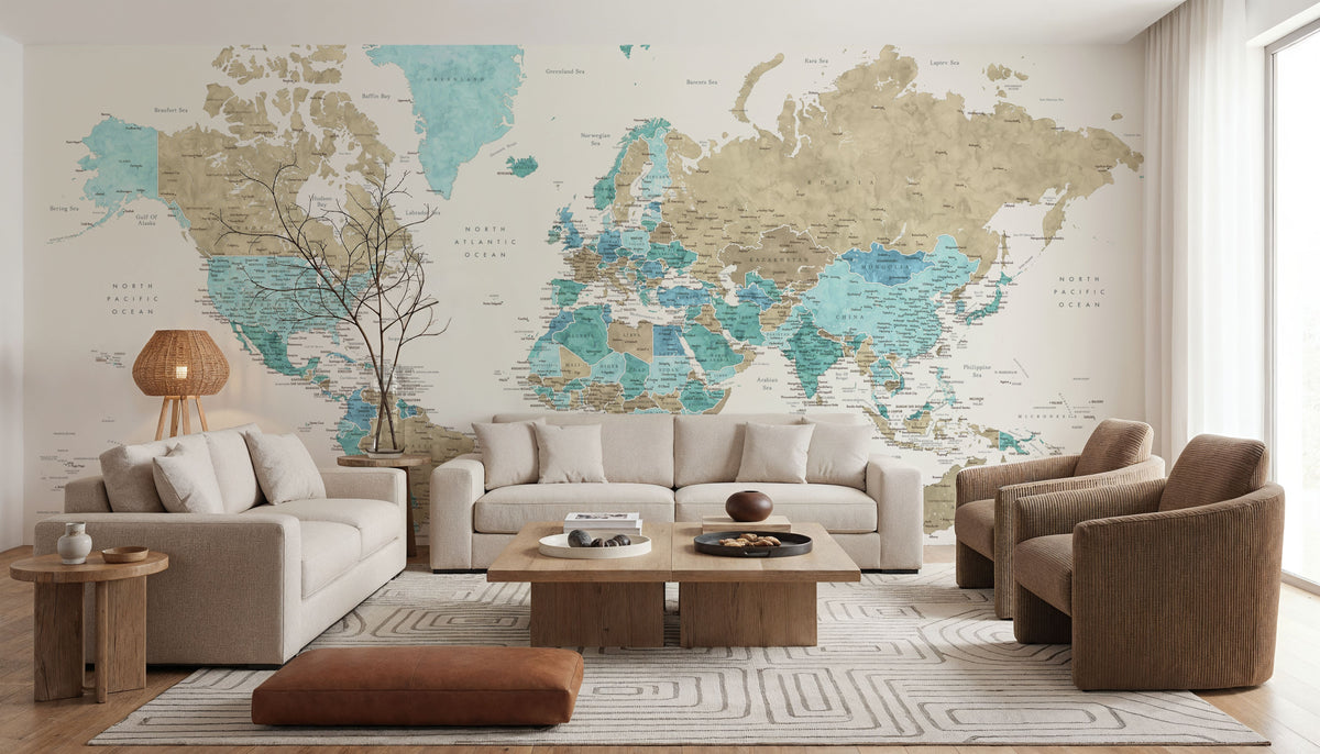 World Map Cities - Phillipa Mural Wallpaper - room preview 02