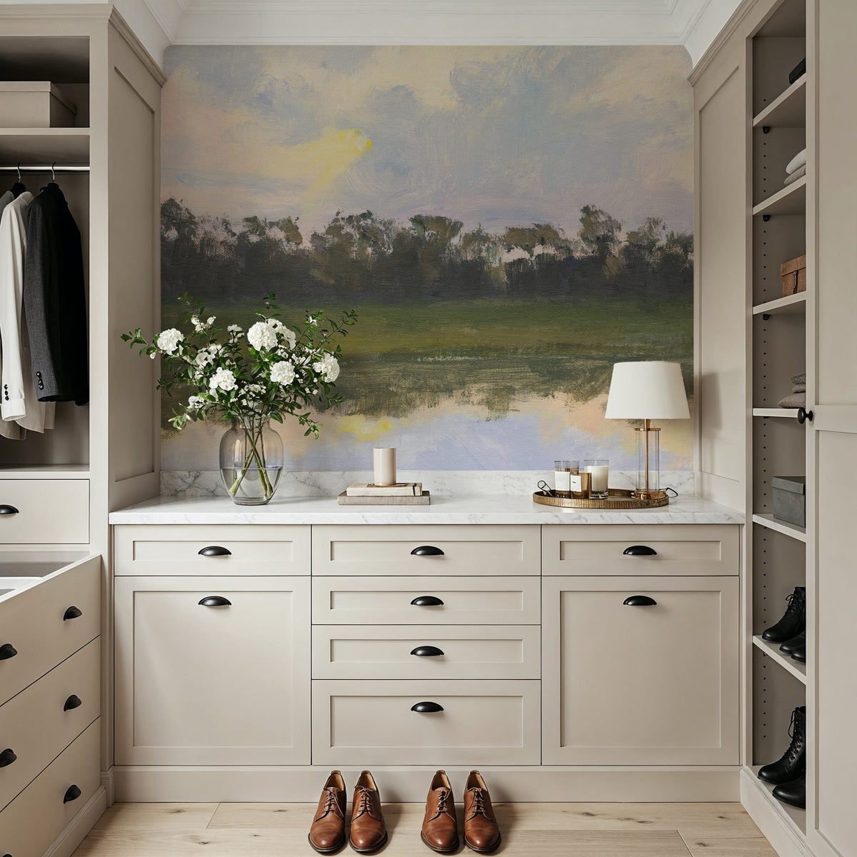 Sun and Clouds Reflecting Mural Wallpaper - room preview 02