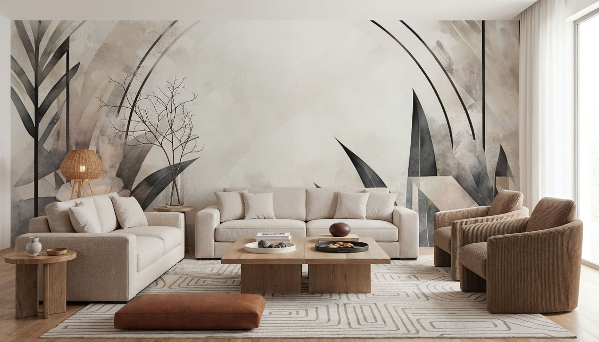 Floral Abstract Soft Mural Wallpaper - room preview 02