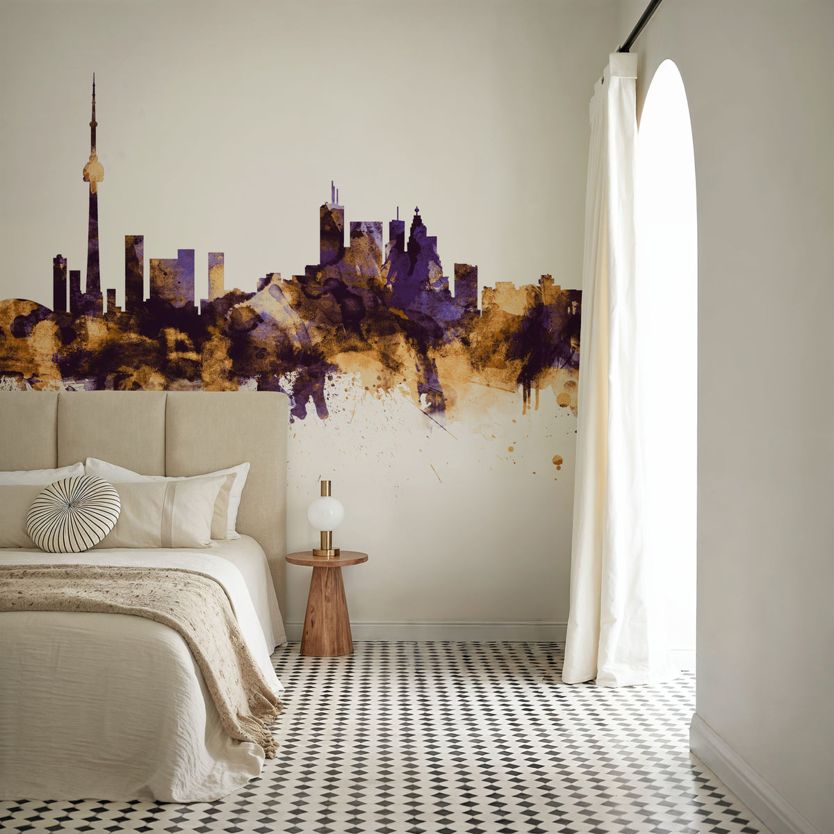 Toronto Canada Skyline Purple & Gold Mural Wallpaper - room preview 02